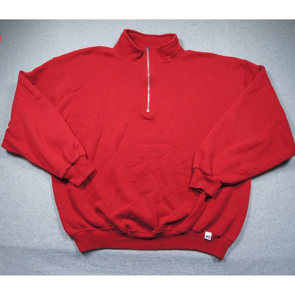Vintage Russell Athletic Sweatshirt Men XL Red Quarter Zip Pullover Fleece